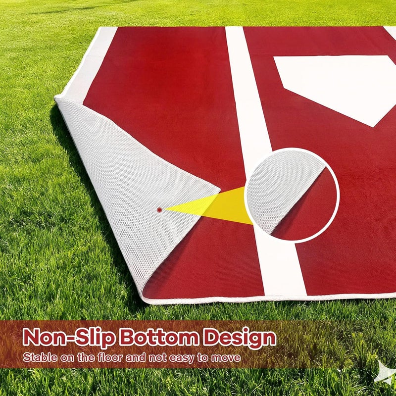 Wibeelee 6 x 4 ft Baseball Hitting Mat with Non-Slip Rubber Backing High-Visibility Printed Stripes Cushioned Surface Durable Indoor/Outdoor Batting Mat Portable Batting Stance Practice Mat - Image 4